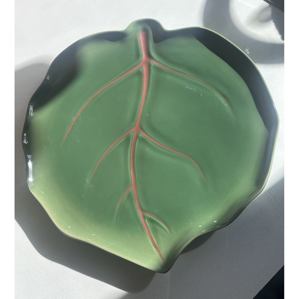 Pottery Barn Green Autumn Leaf Serving Platter Microwave/Dishwasher Safe 12x13